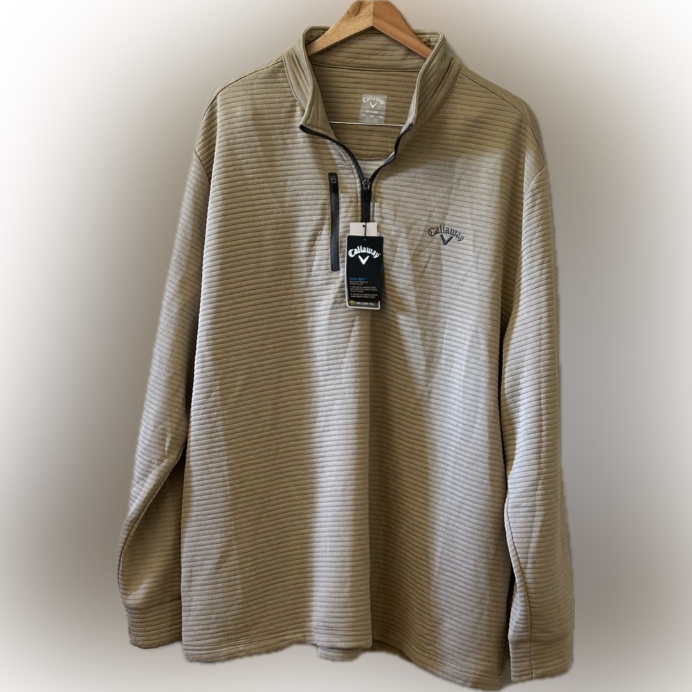 Callaway Opti-Dri Quarter-Zip Ribbed Golf Pullover Khaki. 50 UPF Men’s XXL